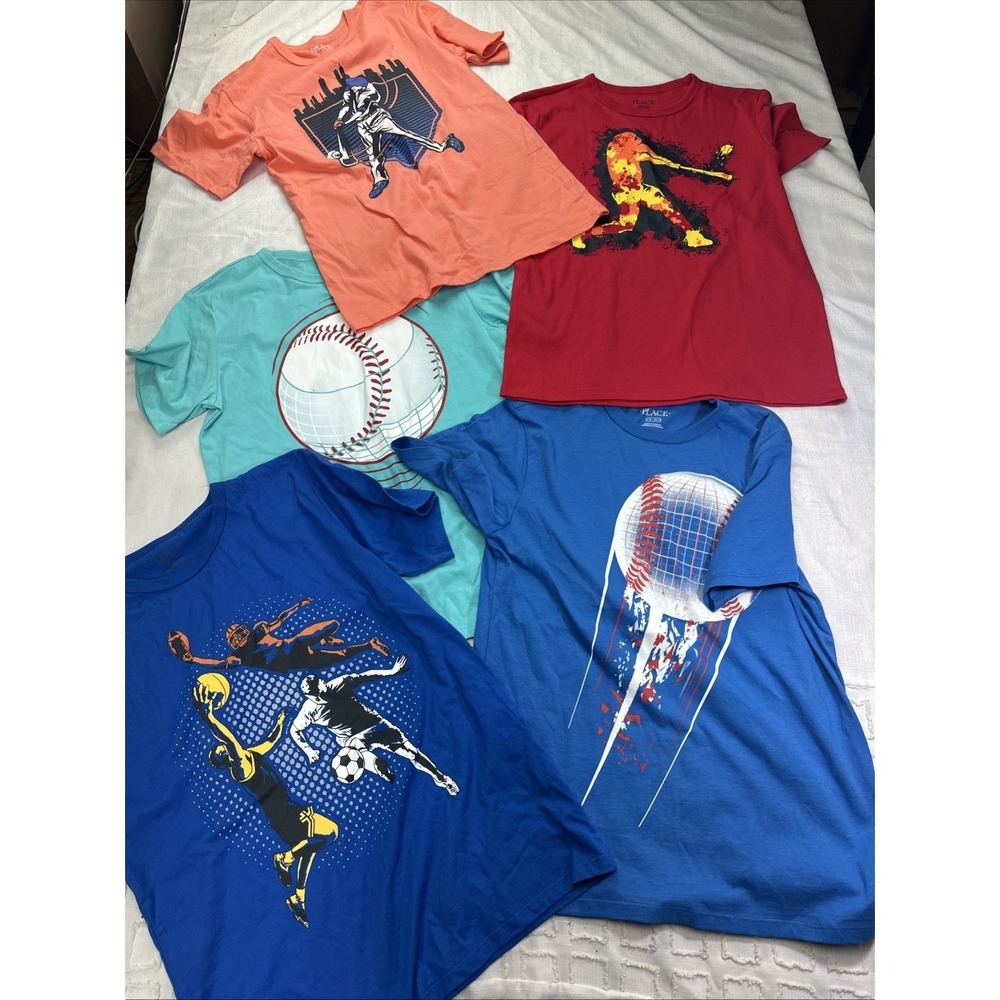 The Children's Place Boys Sports Graphic T-Shirt Lot of 5 Size L 10/12 Cotton
